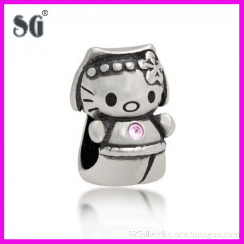 925 SILVER PINK CZ COOL KITTY CAT ANIMAL CHARM BEAD FITS ALL EUROPEAN BRACELET